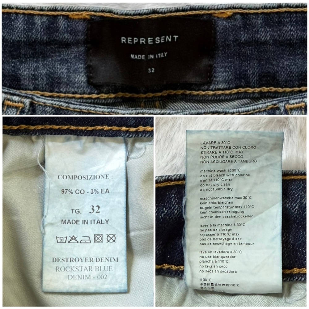 REPRESENT 32x31 Destroyer Denim Jeans in Rockstar Blue • Street Slim Skinny Fit - Picture 7 of 10